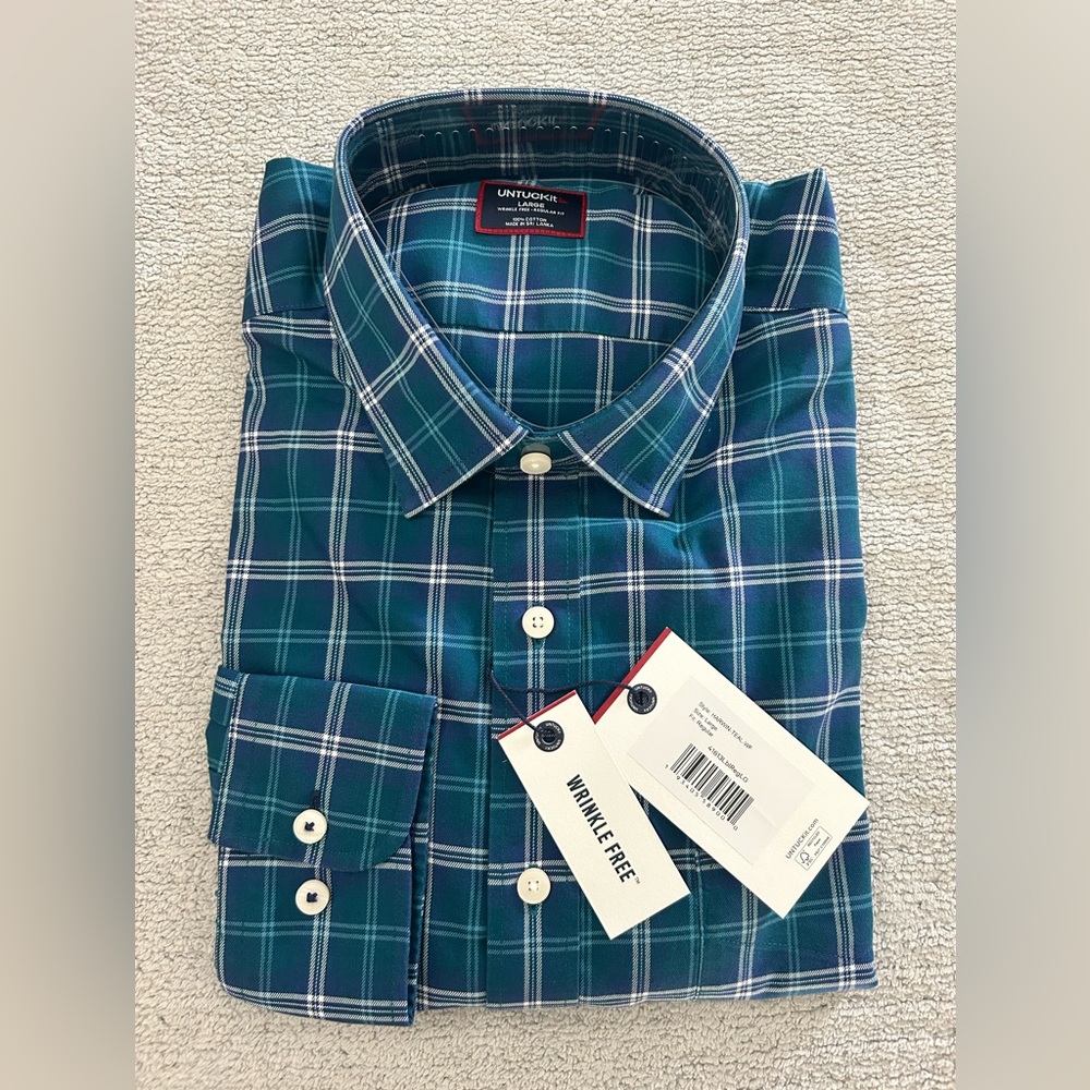 UNTUCKit Men's Teal Plaid Shirt